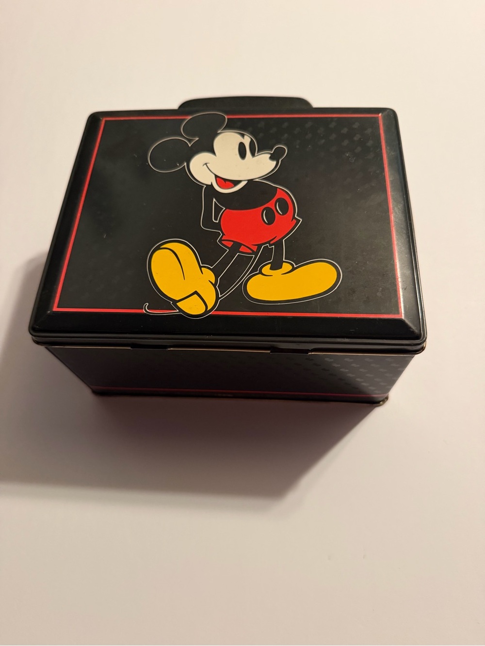 Disney Mickey Mouse Black Tin Box with Red and Yellow Artwork